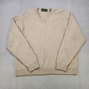 VTG Embassy Row 100% Cashmere Sweater Mens XL Beige V-Neck Pullover Two-Ply Knit